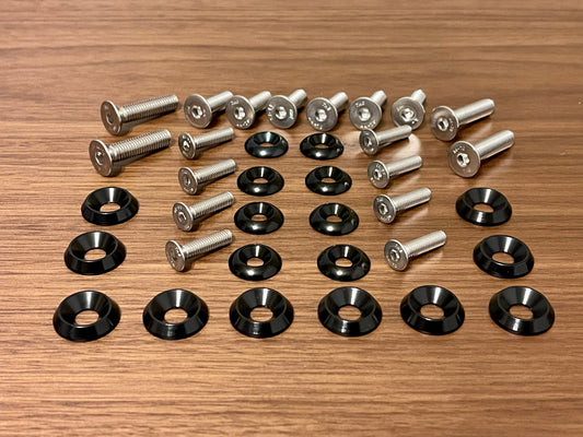 1986-1993 Mustang Mustang Engine Bay Add-On Kit (Black Washers, Flat Head Bolts)